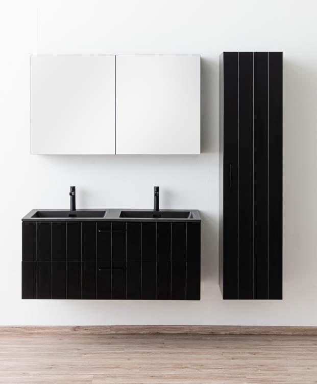 Badkamermeubel Jesper zwart hangend met dubbele wastafel zwart 120cm