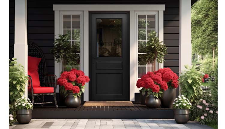 Porte extérieure bois semi-vitrée Taag meranti noir verre clair ouvrant à gauche sur mesure