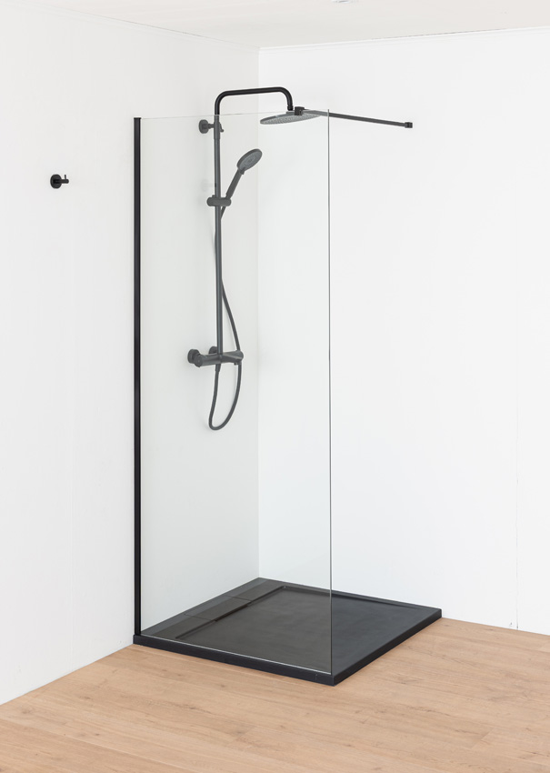Douchebak Akon polybeton mat zwart 90x90cm