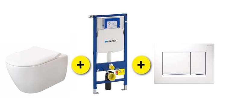 Set de toilette Subway blanc avec siège + plaque blanc + reserv UP320