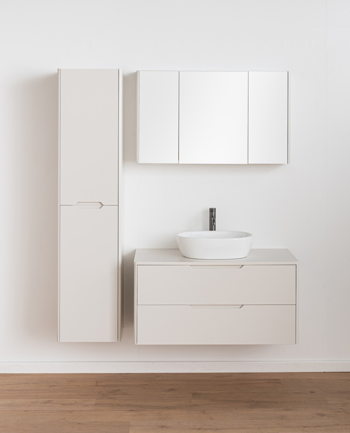 Badkamermeubel Billie beige met opbouwkom glanzend wit 100cm