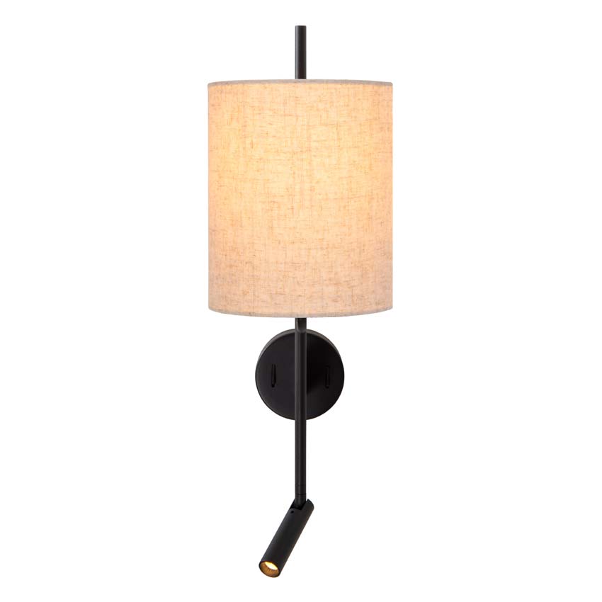 Lucide MAGIC - Wandlamp - 1xE27 - Met USB oplaadpunt - Zwart