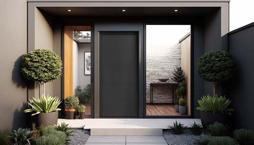 Porte extérieure meranti Ebro horizontale noir G SUR MESURE