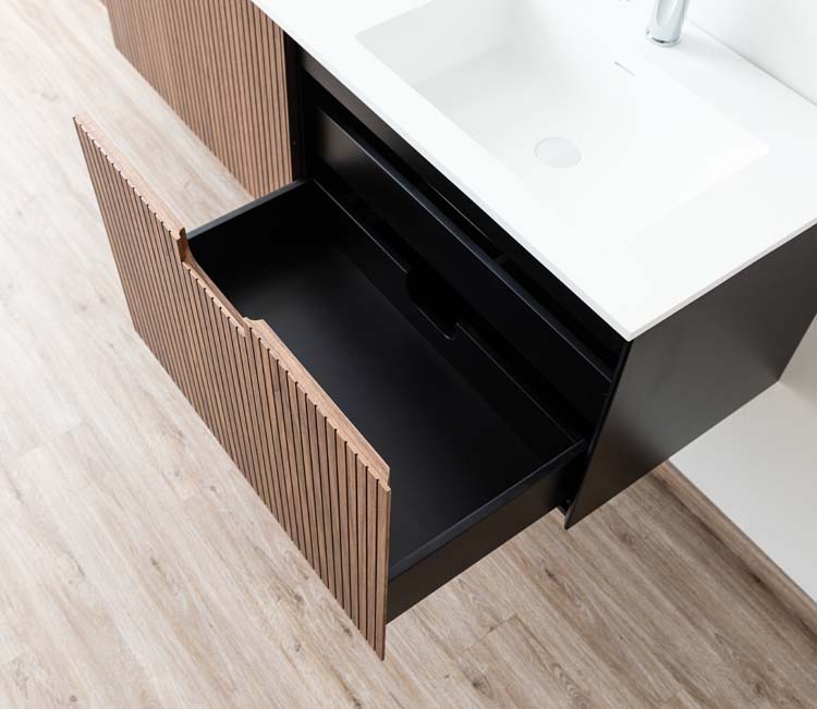 Meuble de salle de bains Willow noyer suspendu avec lavabo double blanc mat 140cm
