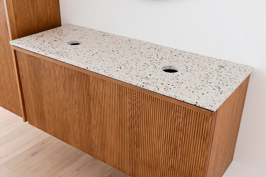 Meuble de salle de bains Fae chêne suspendu avec double plan de travail terrazzo 120cm