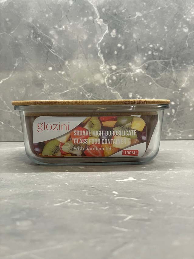 Boîte de stock en verre/bambou transparent 110cl