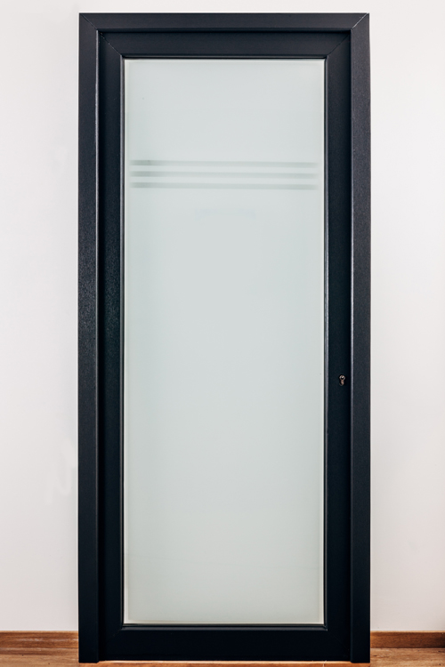 Porte ex. verre - PVC - 3 lign. transp. - Anthr. - Droite - 980x2180mm Porte ex. verre - PVC - 3 lign. transp. - Anthr. - Droite - 980x2180mm