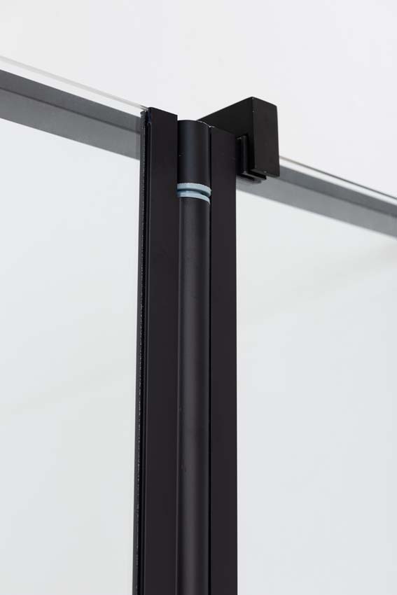 Douche en coin Alexia avec paroi fixe et porte pivotante noir mat 90x90x190cm