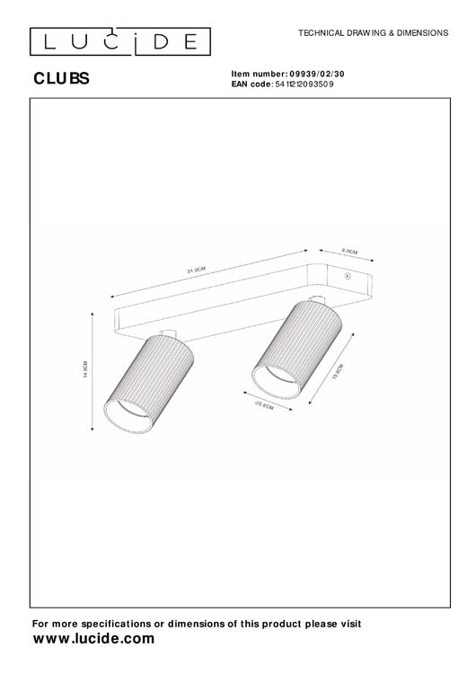 CLUBS - Spot plafond - 2xGU10 - Noir