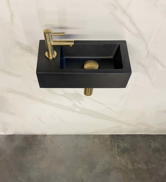 Lave-mains Kyla quartz noir/or 9x36x18cm set complet