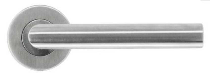 Deurkruk pro I shape inox plus rond 19mm set met rozetten zonder sleutelplaat