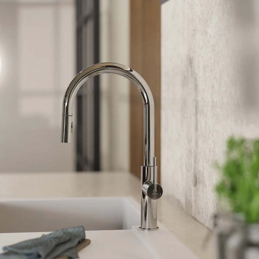Robinet de cuisine Wasserwerk WK 13 Sphere chrome mat avec bec extractible