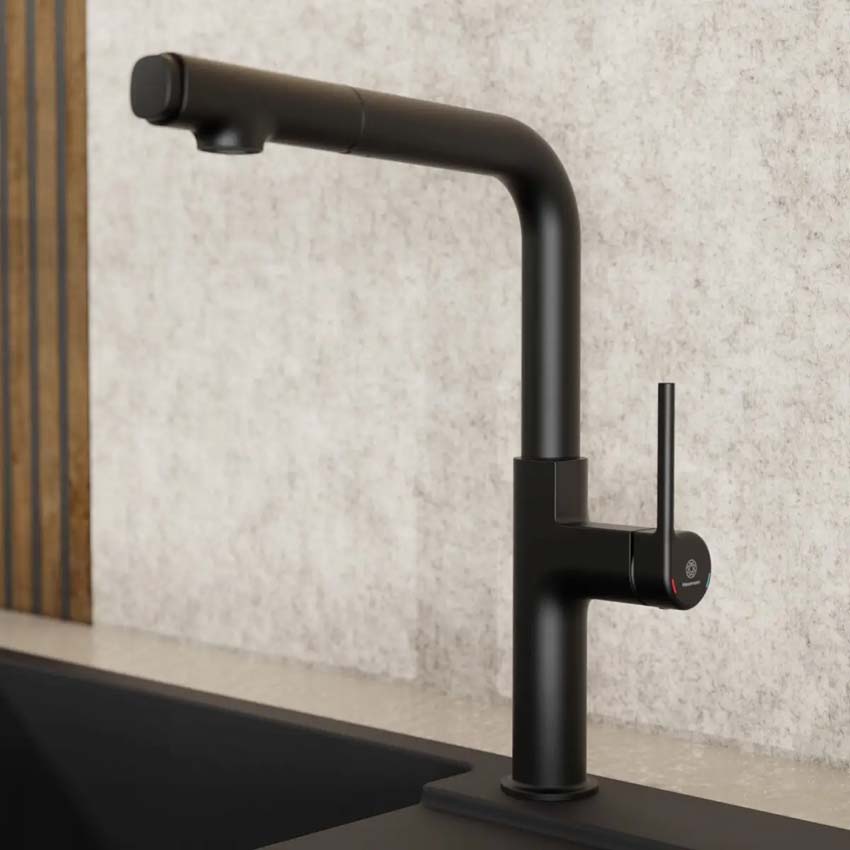 Robinet de cuisine Wasserwerk WK 11 noir mat avec bec extractible