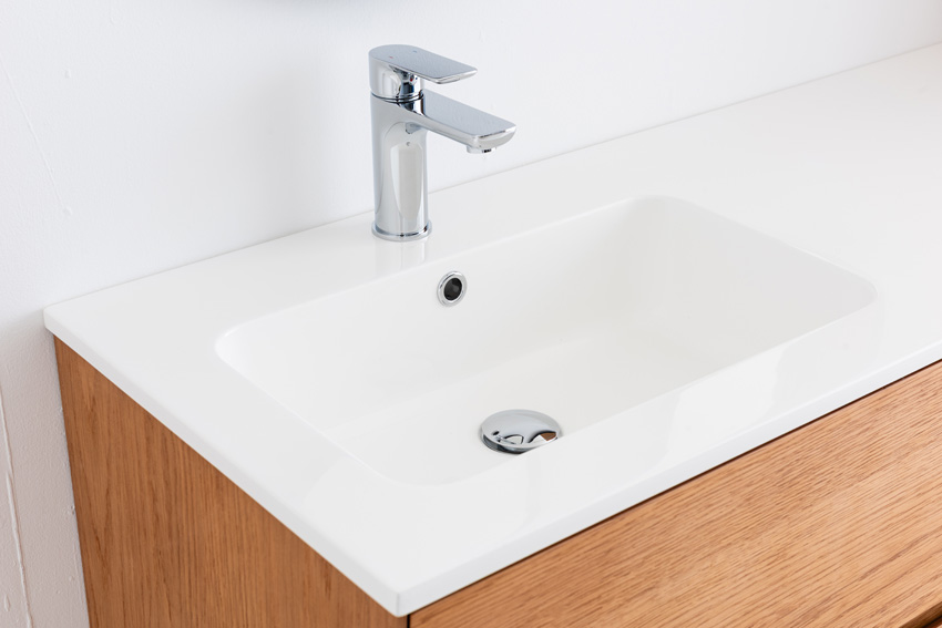 Badkamermeubel Fior eik hangend met enkele wastafel mat wit 120cm