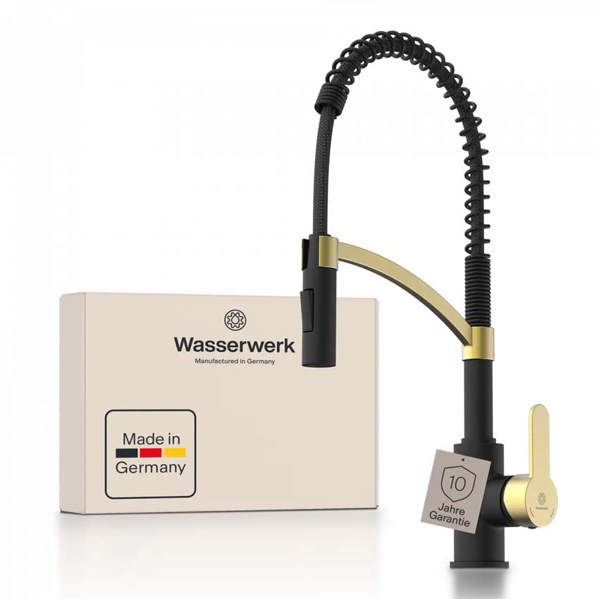 Robinet de cuisine Wasserwerk WK 3 noir mat/or mat avec bec extractible