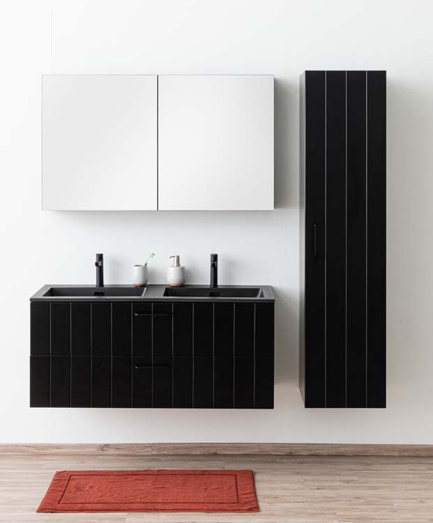 Badkamermeubel Jesper zwart hangend met dubbele wastafel zwart 120cm