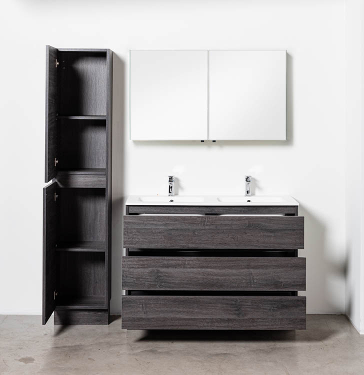 Meuble de salle de bain Dotan chêne foncé 1200mm à poser lavabo mat Meuble de salle de bain Dotan chêne foncé 1200mm à poser lavabo mat