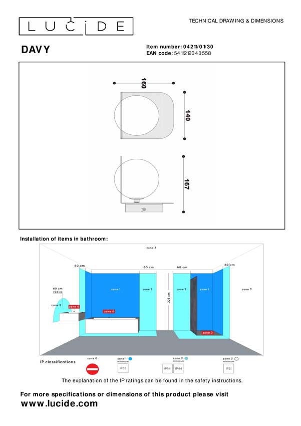 Lucide DAVY - Applique murale Salle de bains - 1xG9 - IP44 - Noir