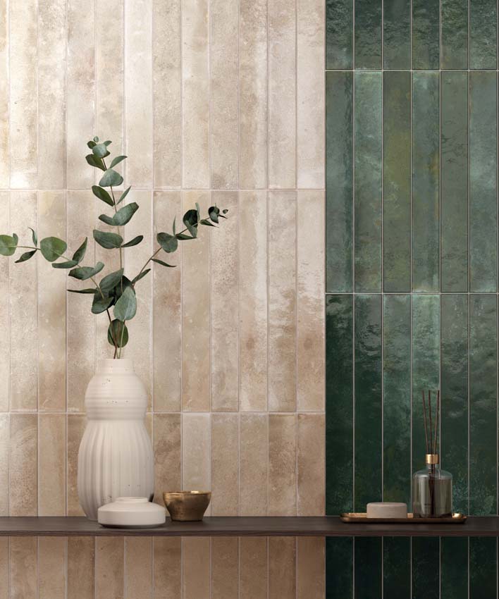 Carrelage mural Jungle Green brillant 5x40cm