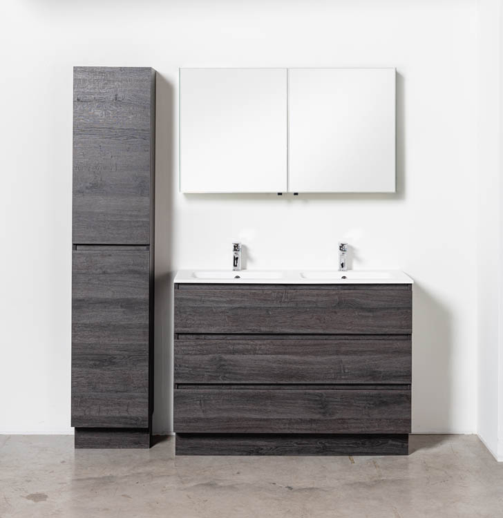 Meuble de salle de bain Dotan chêne foncé 1200mm à poser lavabo mat
