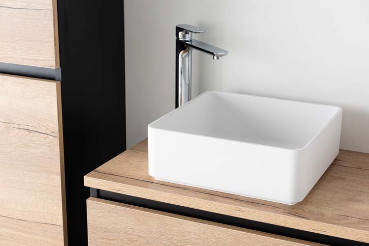 Badkamermeubel Dotan zwart/eik 1200 mm opbouwtablet melamine Badkamermeubel Dotan zwart/eik 1200 mm opbouwtablet melamine