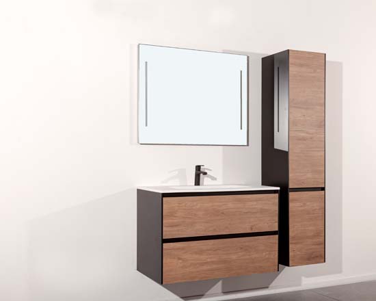 Badkamermeubel Molly houtlook hangend met enkele wastafel mat wit 90cm