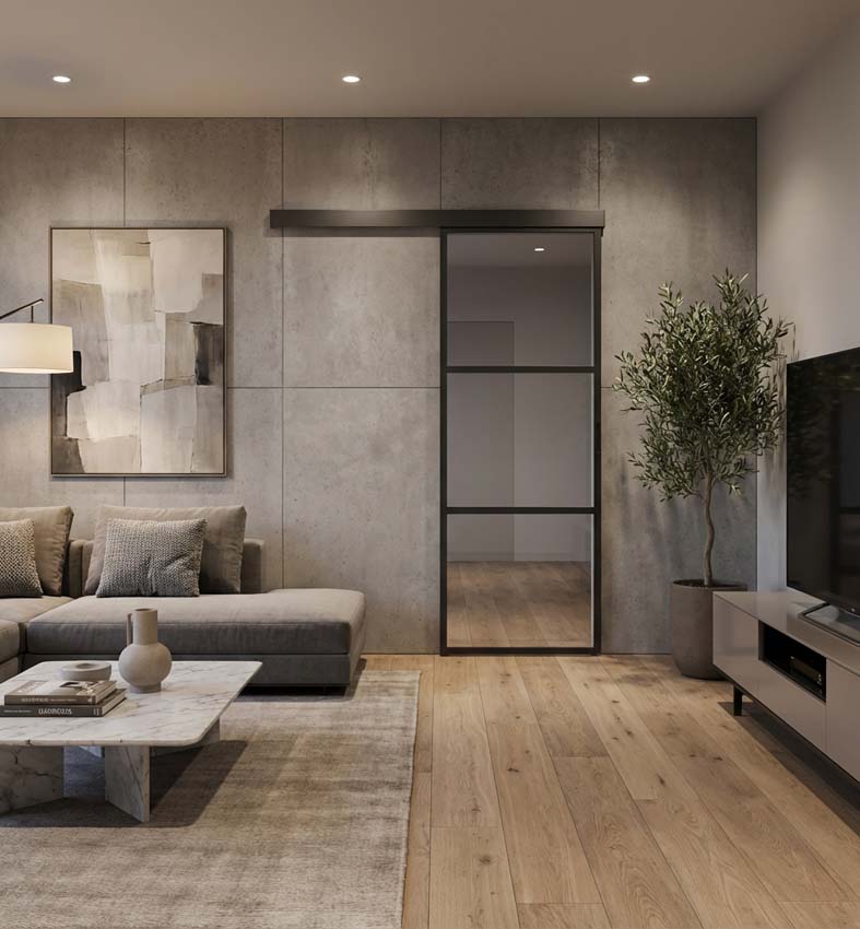 Complete enkele schuifdeur Luxe Dimaro Nero helder glas 3R op maat zwart + rail zwart