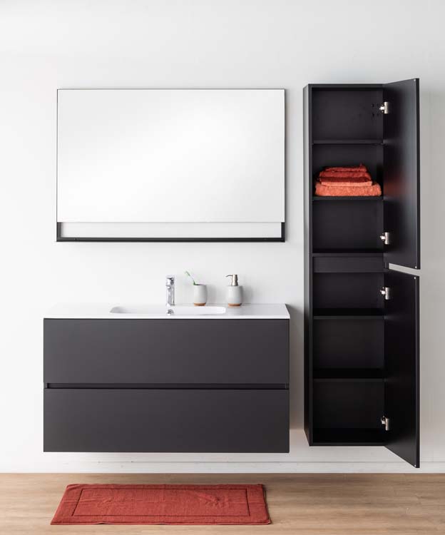 Meuble de salle de bains Puro noir mat suspendu avec lavabo simple blanc brillant 120cm