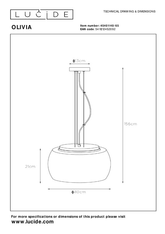 Lucide OLIVIA - Hanglamp - Ø 40 cm - 3xE27 - Fumé