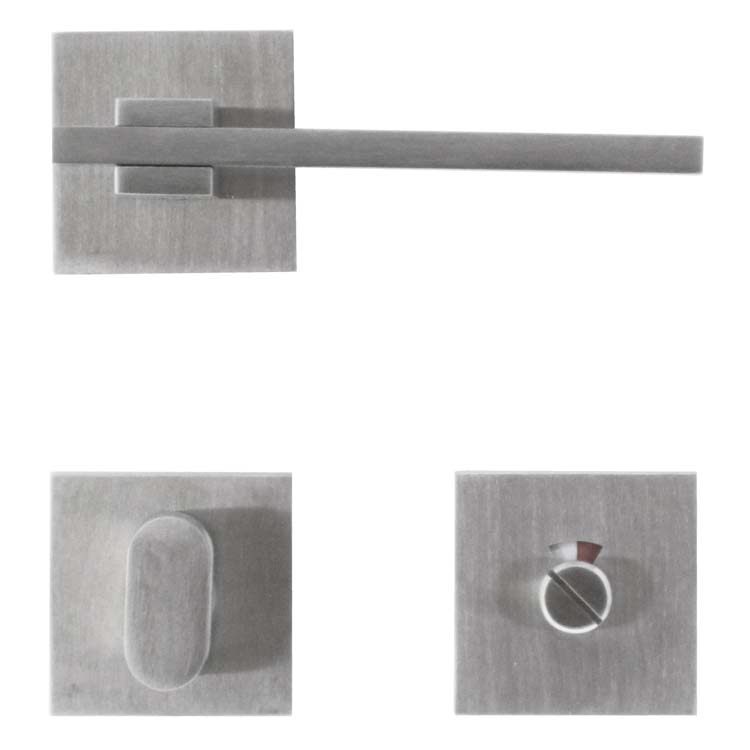 Poignée de porte pro carré 3 inox plus avec serrure toilette