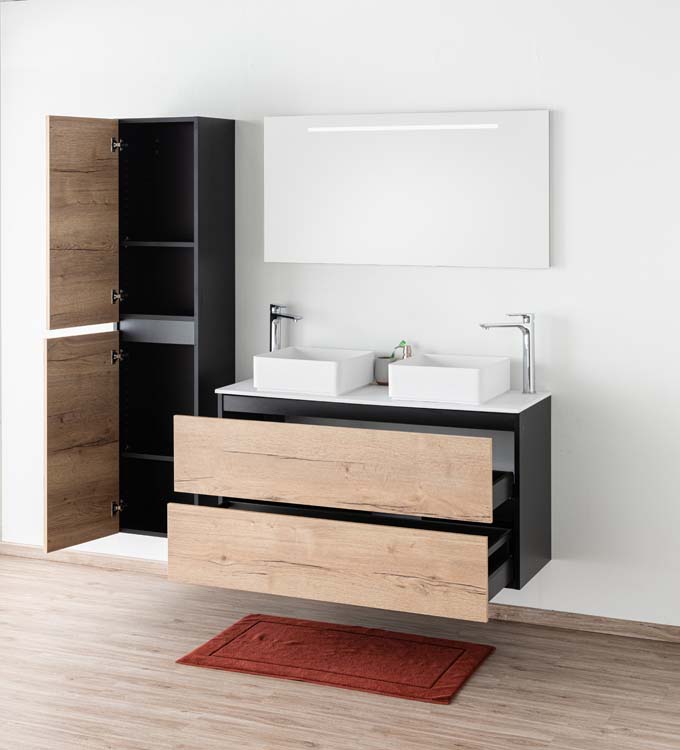 Badkamermeubel Dotan eik hangend met mat topblad 120cm