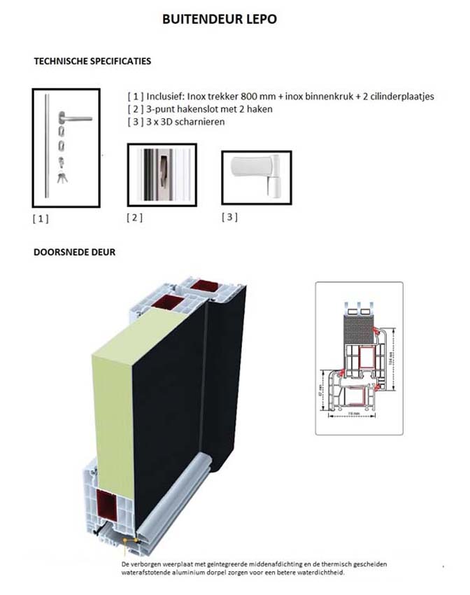 Buitendeur pvc met alu afwerking Lepo wit maatwerk L