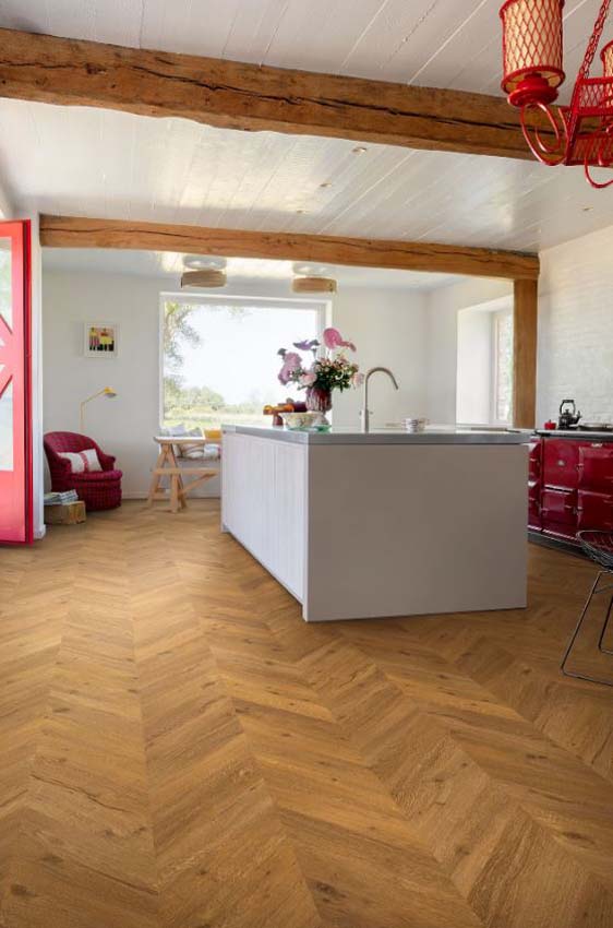 Staal vinyl vloer Floorify Oscar Hongaarse punt gerookte eik