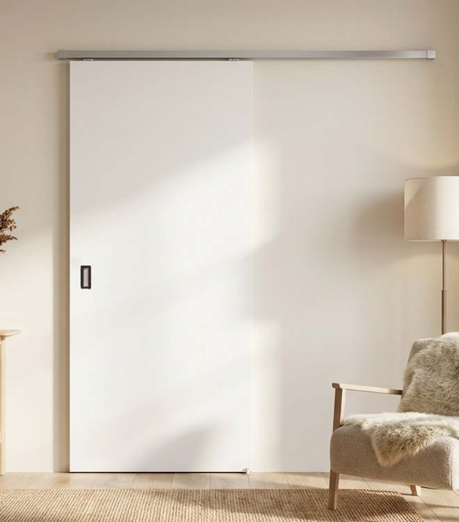 Complete enkele schilder schuifdeur 93x211,5cm + rail inox