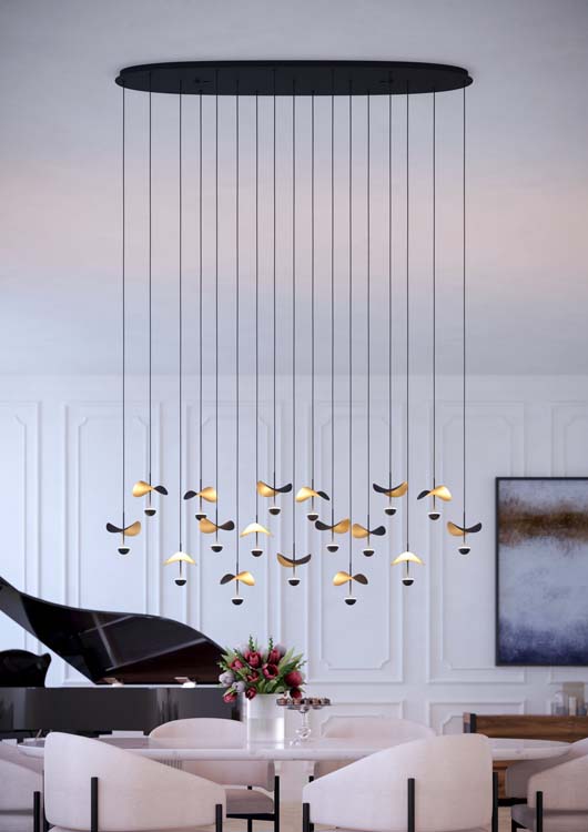 Hanglamp zwart-goud 17 leds 155 cm 3000K dimbaar