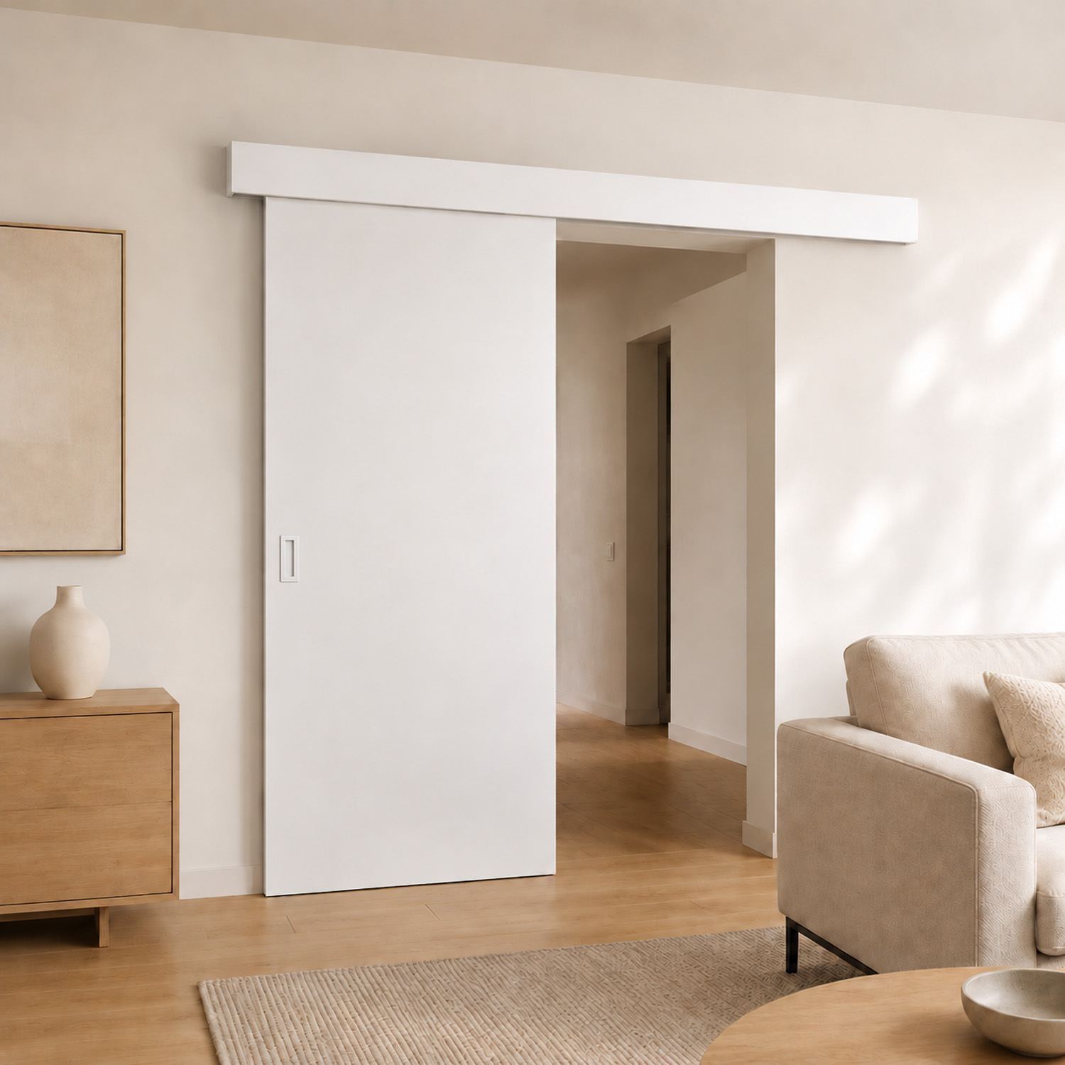 Complete enkele schuifdeur Palladium wit 93x211,5cm tubespaan + rail met witte afdekplaat