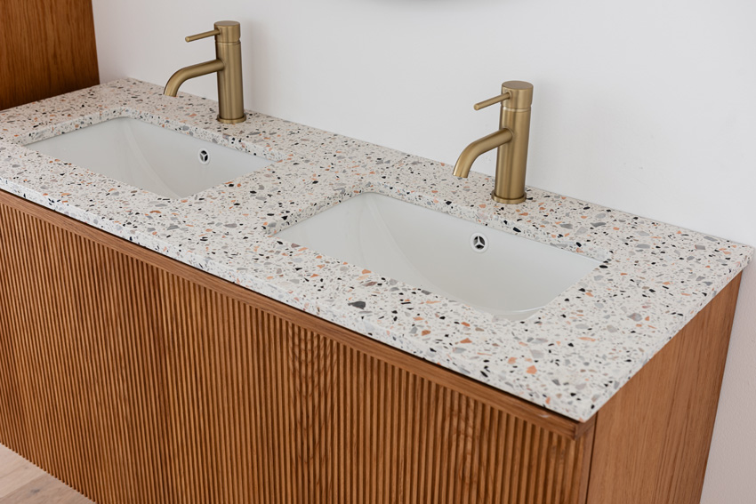 Badkamermeubel Fae eik hangend met dubbele wastafel terrazzo 120cm