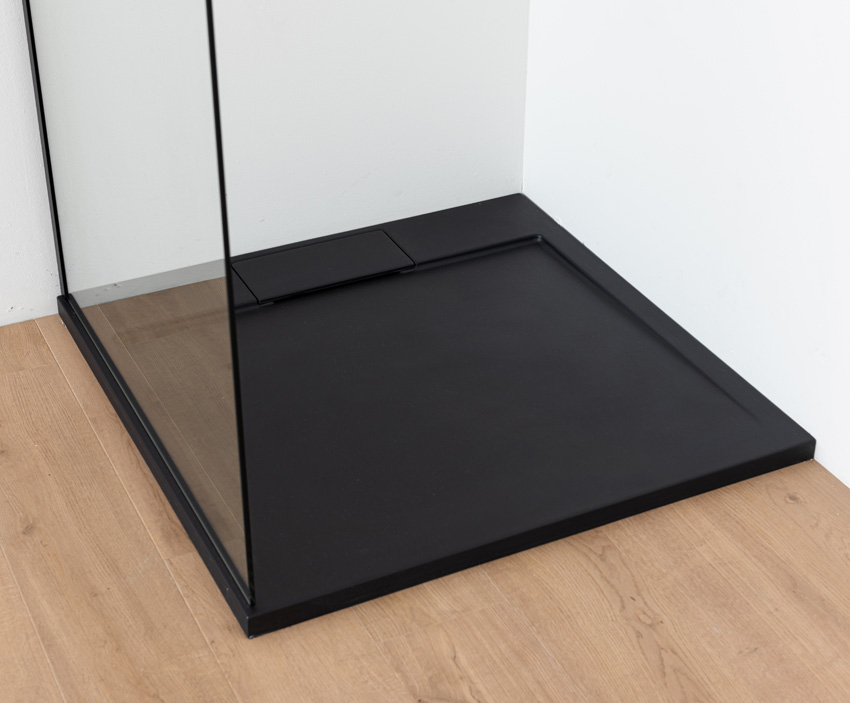 Douchebak Akon polybeton mat zwart 90x90cm