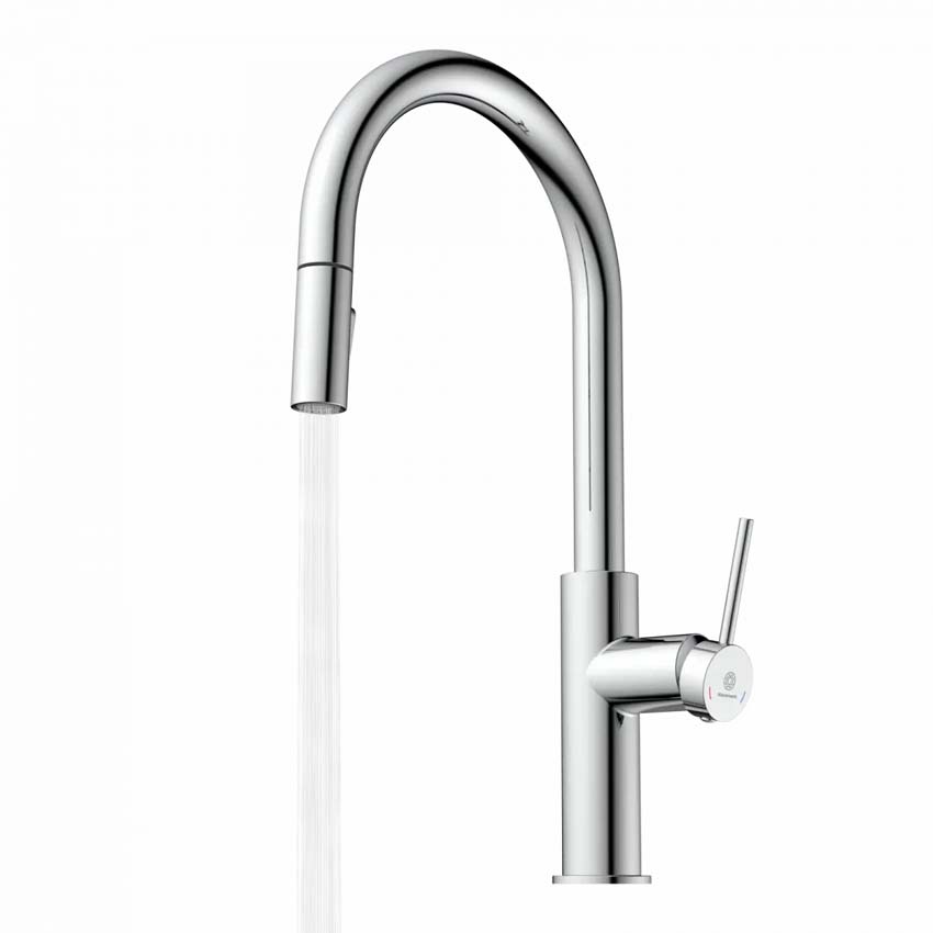 Robinet de cuisine Wasserwerk WK 13 Sphere chrome mat avec bec extractible