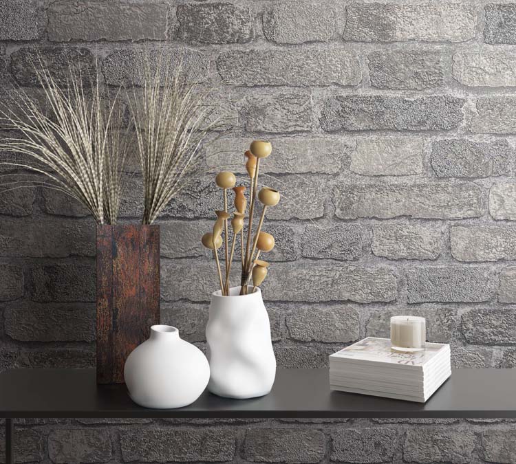 Vinyl op vliesbehang baksteen grijs 0,53x10m