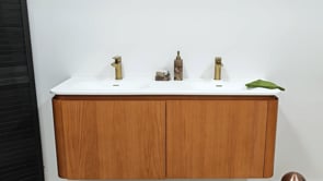 Badkamermeubel Floris eik hangend met dubbele wastafel mat wit 140cm