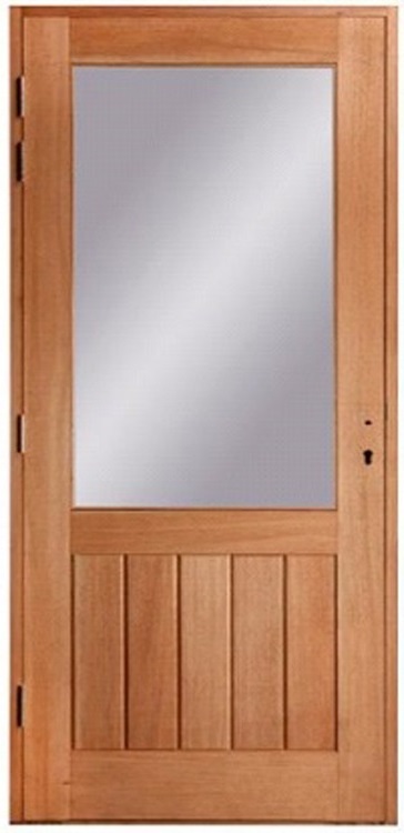 Porte extérieure bois meranti naturel verre clair 940x2145mm poussant à droite