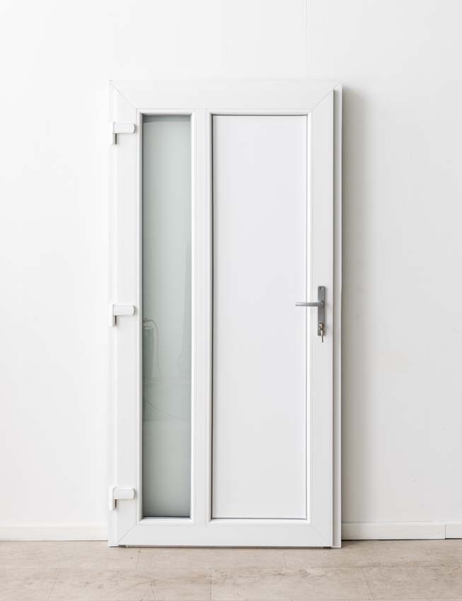 Buitendeur Lumeo PVC mat glas antraciet/wit 1000x2000mm links