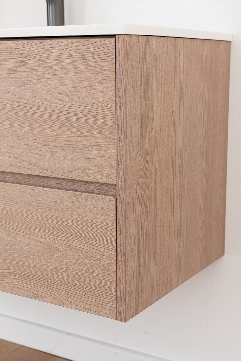 Meuble de salle de bains Tiago chêne Nordic suspendu avec vasque simple blanc mat 90cm
