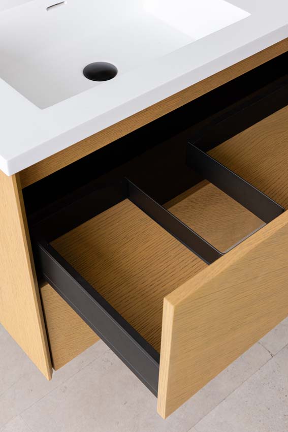 Meuble de salle de bains Waldorf chêne suspendu avec lavabo double en solid surface 120cm