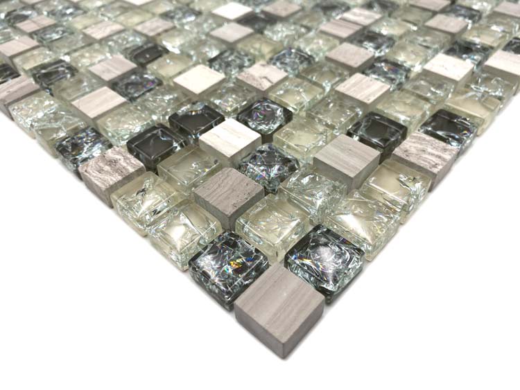 Mozaïek Crystal+ Mix grijsgroen glanzend 30,5x30,5cm