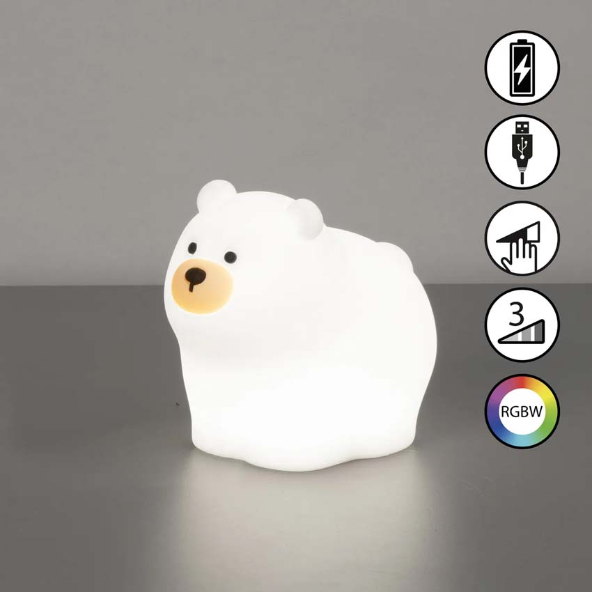 Tafellamp Ijsbeer - Wit - 12x9x11cm - Dimbaar - LED - 1x0,4W - RGB 3000K - met batterij en timer