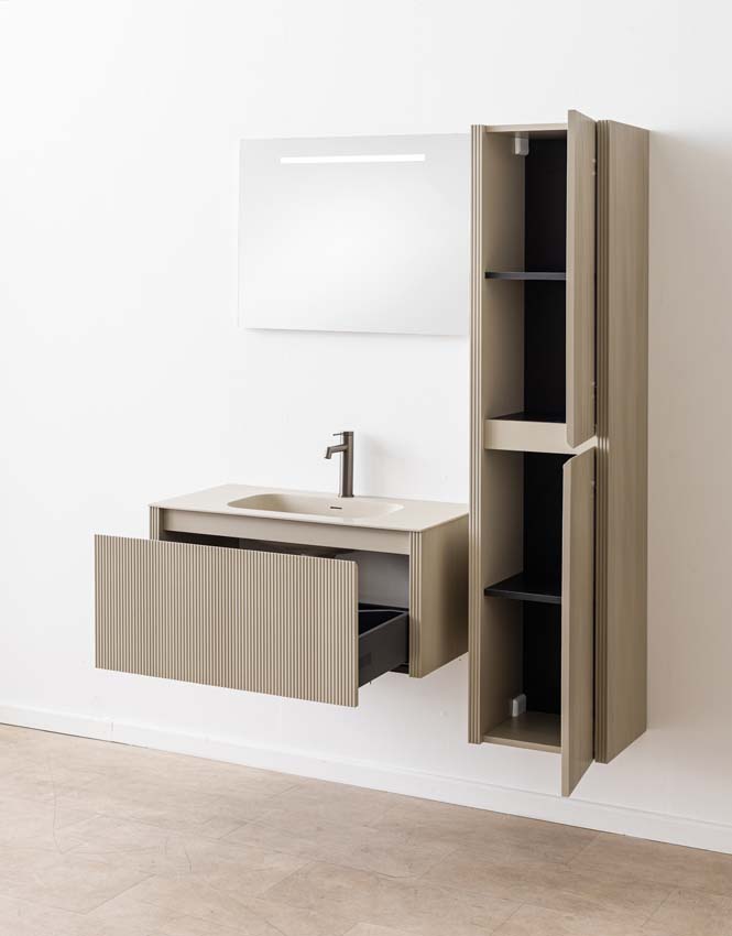 Badkamermeubel Amelia rookgrijs met enkele wastafel mat 90cm