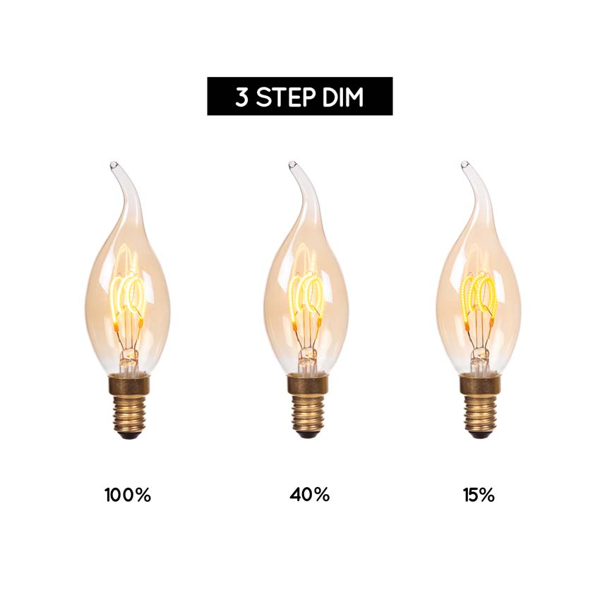 Lucide A60 - Ampoule filament - Ø6cm - LED 3 niveaux dimmable (Mémoire) - E27 - 1x4,9W 2200K - Ambré