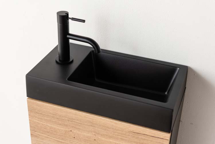 Meuble de toilette Dotan chêne lavabo noir mat 45x40x22cm